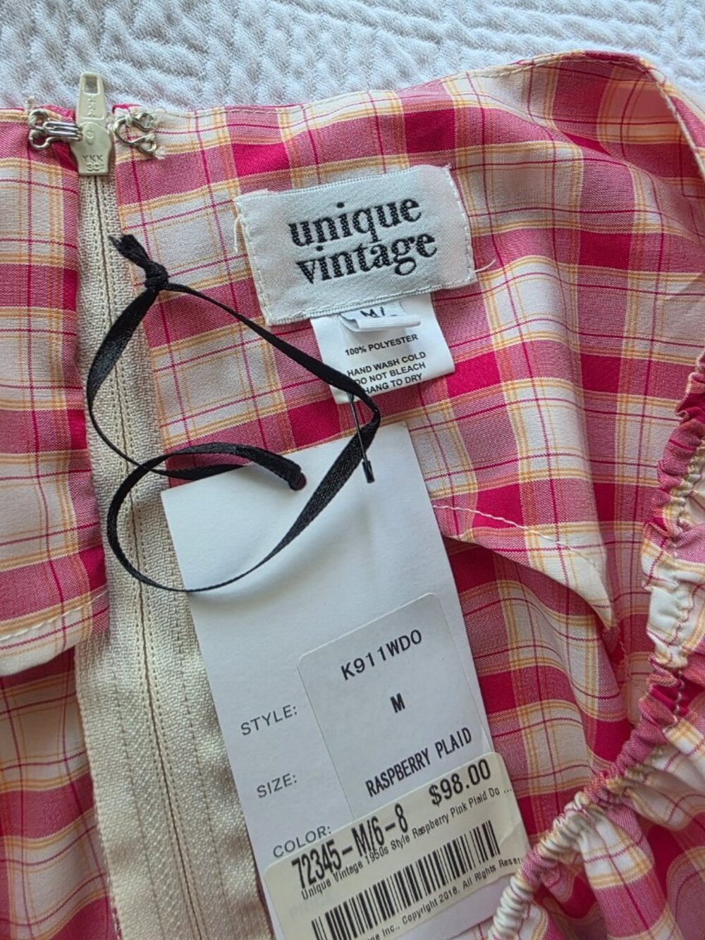 Unique Vintage Raspberry Plaid Fit & Flare Dress – Size M – New W/ Tags - Picture 3 of 4